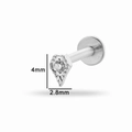 Zilveren G23 titanium labret piercing met 4mm schildvormige heldere kristallen top - Stijl 1 (T2505-1#) / Zilver