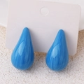 Vibrant blue teardrop-shaped enamel drop earrings displayed on a white jewelry card - Blue