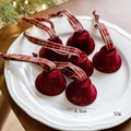 Set di 6 campanelli natalizi floccati rossi con glitter oro e nastro a quadretti - Campana Fioccata / Borgogna