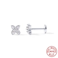 S925 sterling silver four-petal flower stud earrings with brilliant zircon stones - Flower (Style 7) / White Gold