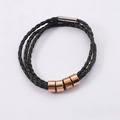 Multi-layer black braided leather bracelet with four rose gold stainless steel beads - 60CM / Rose Gold Finished Bracelet