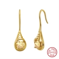 Gold s925 silver drop earrings with yellow zircon and delicate hollow craftsmanship - Yellow Gem Hook Drop - Gold