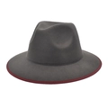 Detailed close-up of dark grey wool fedora hat with burgundy trim and classic crown - M(56-58cm) / Dark Grey (Red Binding)