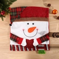 Christmas snowman chair cover with red hat and heart detail on light wood background - White