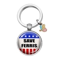 Silberner Edelstahl Schlüsselanhänger Save Ferris mit Glasanhänger und Schmetterling - Save Ferris (Slogan)