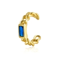 925 silver golden chain ear cuff with a rectangular blue gemstone on white background - Blue Zirconia-Gold