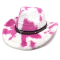 Chapeau de cow-boy en peluche à motif vache rose avec tête de taureau et bande cloutée - M (56-58cm) / Couronne en Cœur Rose Rouge