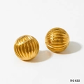 Golden textured spherical stud earrings with elegant striped pattern on white background - Round Striped Gold (D2422)