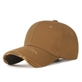 Distressed khaki baseball cap with vintage worn-out details and frayed brim style - Adjustable / Light Coffee