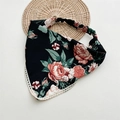 Bandana floreale nera con rose rosa, bordo in pizzo bianco e fascia elastica - Stile Stampa Floreale / Foulard di Pizzo Nero