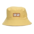 Bright yellow cotton bucket hat with wink smiley face leather patch for sun protection - Yellow