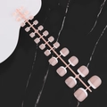 24-piece nude and white French tip oval press-on nails on a pink professional stand - French White Tip Toe Nails Glossy (TN-MP01)
