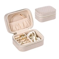 Portable beige PU leather jewelry box with rhinestone lattice design and velvet interior - Starry Mist Grey