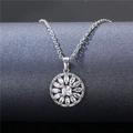 Elegant silver round flower crystal pendant necklace with sparkling cubic zirconia - Tl89 (with Chain)