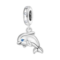 DIY dolphin charm with blue zircon eye and polished silver finish for beaded bracelets - Little Dolphin Pendant (1228)