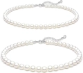 Detail of silver lobster clasp and extension chain on the white pearl necklace - 6mm+8mm Double Pearl Necklace Set