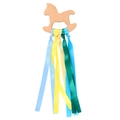 Natural beech wood baby teether toy in horse shape with colorful silk ribbons - Rocking Horse