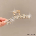 Pince à cheveux élégante de 11 cm en métal doré avec strass blancs pour femme - 113# Pince Double Diamant