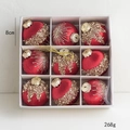 Set di 9 palline di Natale rosse da 8 cm con perline dorate in confezione regalo bianca - 8cm / Rosso