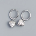 Elegant S925 silver heart earrings with radiant texture and sparkling zircon inlay - White Gold