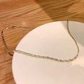 Gold minimalist necklace with half chain half square crystals on a white plate - Spliced Chain and Rhinestone Style (MY33646)
