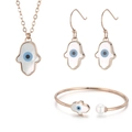 Schmuckset Hamsa-Hand und Böser Blick in Roségold mit weißer Muschel und blauem Emaille - Roségold Hamsa-Hand-Stil (KS192833-GC)
