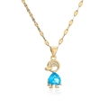 Golden boy pendant necklace with blue heart zircon and micro-pave crystals on link chain - Lake Blue