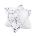Macro detail of white howlite crystal merkaba star with natural grey marble textures - White Turquoise