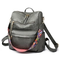Deep grey vintage backpack with colorful ethnic woven strap and golden hardware accents - Gray