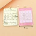 Pink enamel love puzzle pendant showing front and back detail and 3.3x2.3cm dimensions - Pink Rectangular Tag