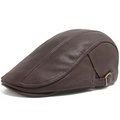 Gorra tipo boina de cuero PU marrón oscuro para hombre con hebilla lateral de metal - Ajustable / café