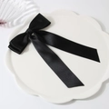 Barrette à cheveux élégante de 4 cm en satin noir avec double nœud et rubans - Noir