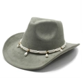 Detail of grey felt cowboy hat with double-layered pearl band and drop-shaped charms - Army Green