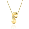 Chubby 18k gold plated bubble F alphabet pendant necklace with a polished 3D balloon finish - Letter F