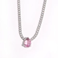 Sparkling silver necklace featuring a large pear-shaped pink gemstone pendant for women - Silver Pink Zirconia Teardrop