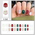 Christmas themed short press-on nails with red green white candy cane and glitter patterns - Red Green White Candy Stripe Glitter (Y-362)