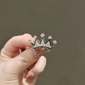 Golden crown brooch with sparkling rhinestones and black enamel accents for suit lapel - 228# Crown