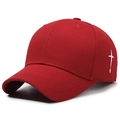 Gorra de béisbol rojo oscuro de sarga de algodón con bordado de cruz blanca lateral - Ajustable / Rojo