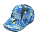 Detailed side view of baseball cap featuring Van Gogh Starry Night oil painting print - M (56-58cm) / Starry Night Artistic Painting
