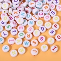 White circular acrylic letter beads with colorful A-Z prints for DIY jewelry making - 5*10mm White And Colored Letters (100 Pieces)