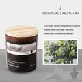 Handmade 140g soy wax aromatherapy candle in a dark glass jar with a natural wooden lid - Spiritual Sanctuary