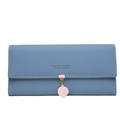 Détail du portefeuille en cuir PU bleu avec pendentif feuille et coutures blanches - Bleu foncé