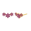 Detail of gold floral earrings with rose red zircon stones on a white background - Rose Red Zirconia