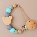 Pacifier clip with blue silicone beads and natural wooden bear decoration - Multicolor 3