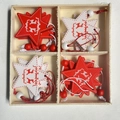 Christmas wooden star pendants with reindeer patterns in red and white colors - Style D Christmas Star