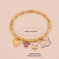 Bracciale in acciaio dorato stile bambù con ciondoli a farfalla e a cuore - Stile Bamboo Farfalla da Sogno Cuore (2#)
