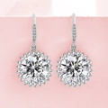 Silver sunflower halo drop earrings featuring sparkling round brilliant cut stones - 5-carat Sunflower Earrings Led-139