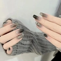 Elegante mittellange grau-schwarze Ombre-Nägel zum Aufdrücken mit Silberglitzer - R653 Geheimnisvolle Verwischung