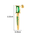Gold geometric zircon stud earring with green gemstone cone pendant and size dimensions - Gold Green