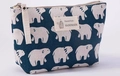 Detail of navy blue canvas bag with white polar bear print and Natural Style tag - Polar Bear